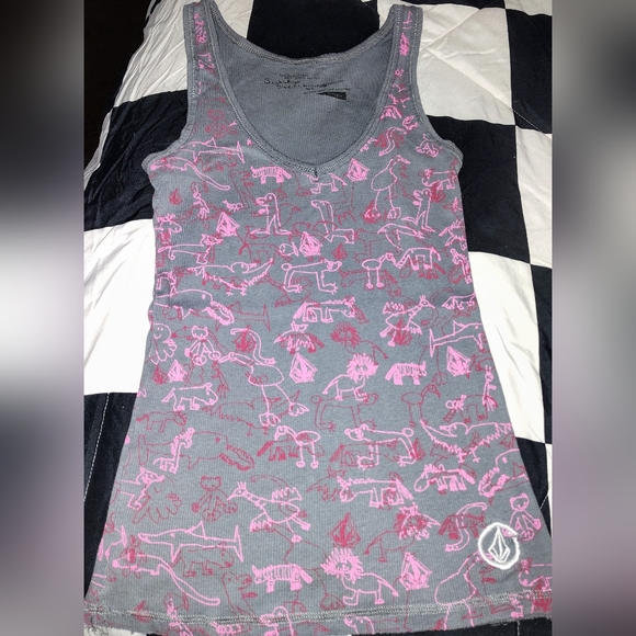 Volcom Limited Edition Animal Print V-Neck Tank Top Size Medium Y2K Vintage - Picture 3 of 5